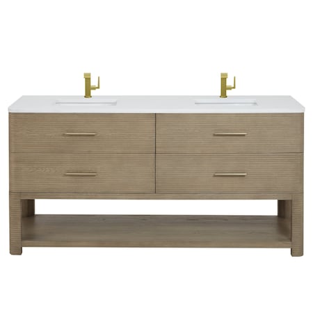James Martin Vanities Lucian 72in Double Vanity, Carbon Oak w/ 3 CM White Zeus Quartz Top D704-V72-PBO-3WZ